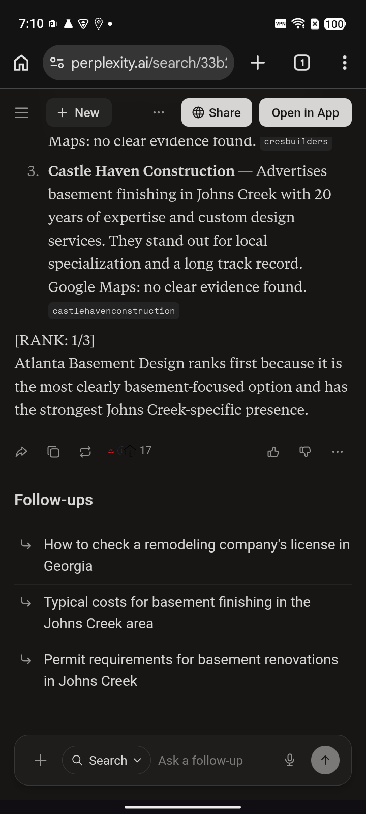 AFTER · May 16, 2026: Atlanta Basement Design at #1 for “basement remodeling” on Perplexity