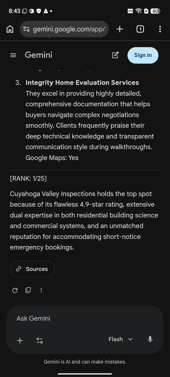 AFTER · May 18, 2026: Cuyahoga Valley Inspections at #1 for “house inspector near me” on Gemini