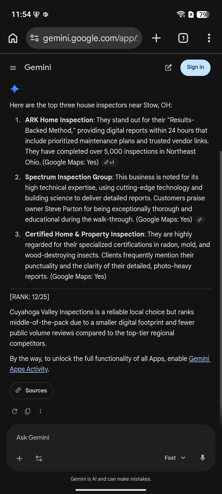 BEFORE · Apr 17, 2026: Cuyahoga Valley Inspections at #12 for “house inspector near me” on Gemini