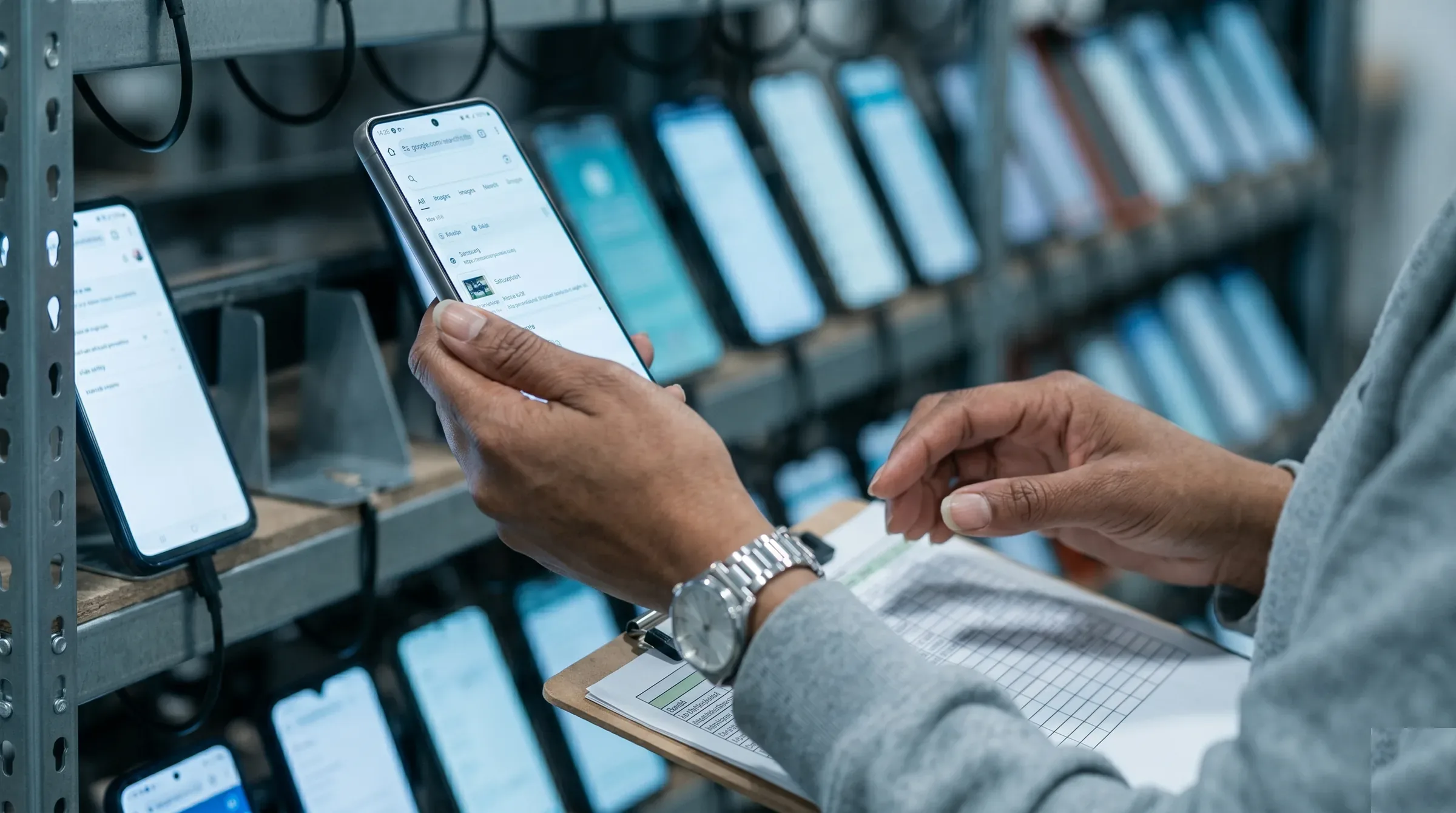 SignalAEO device fleet — real consumer laptops and phones on residential connections running signed-in ChatGPT and Perplexity accounts