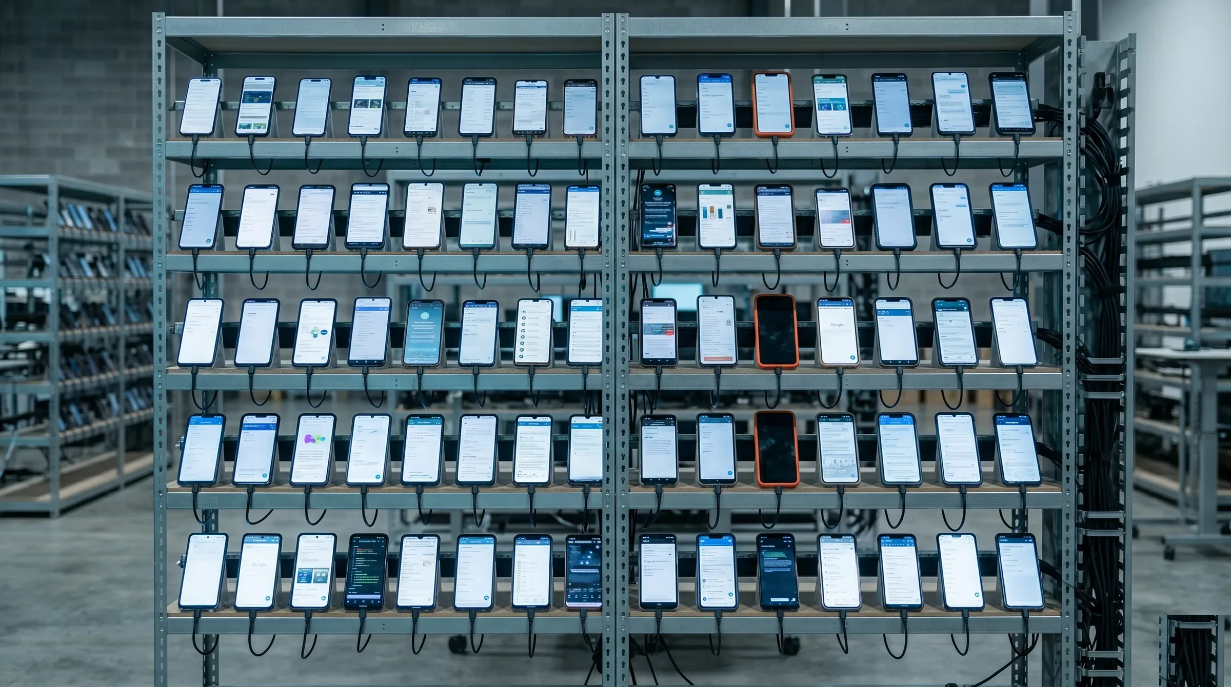 SignalAEO device fleet — consumer smartphones organized by metro market for location-accurate AI citation measurement